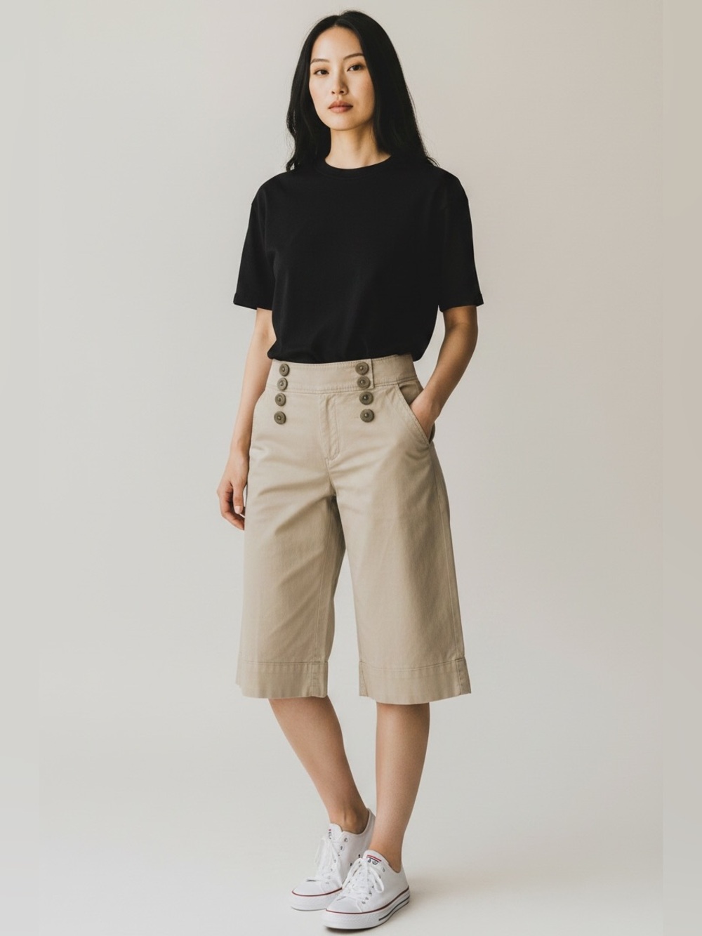 zinc Button-Accent Khaki Bermuda Shorts size 3